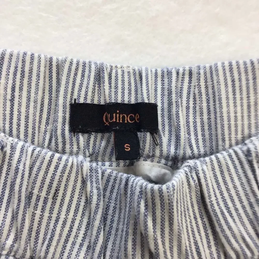 Quince European Linen Tapered Ankle Pants Blue Pinstripe Size Small Chic